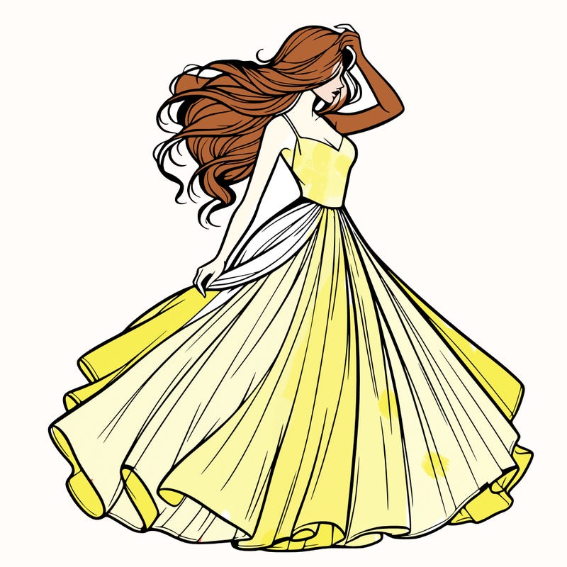 realistic woman with dress flowing in the wind