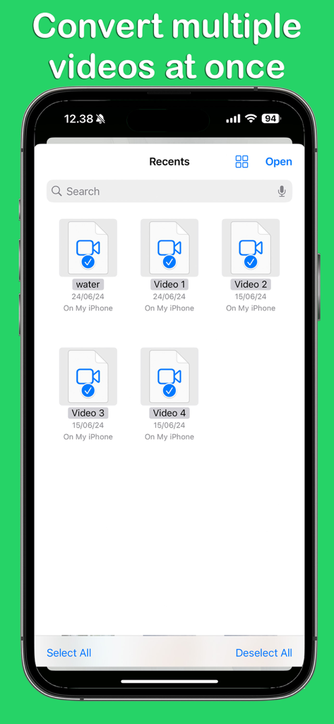 Oberfläche, die die Auswahl mehrerer Videos für die Stapelverarbeitung in der MKV in MP4 Konverter App zeigt.