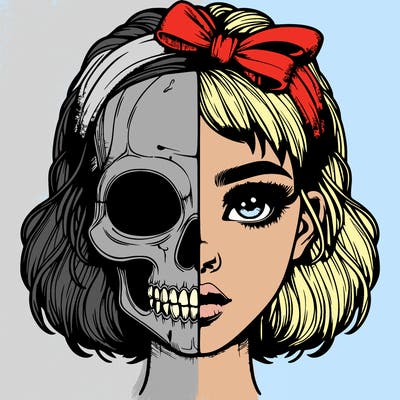 realistic girl with half skull mask