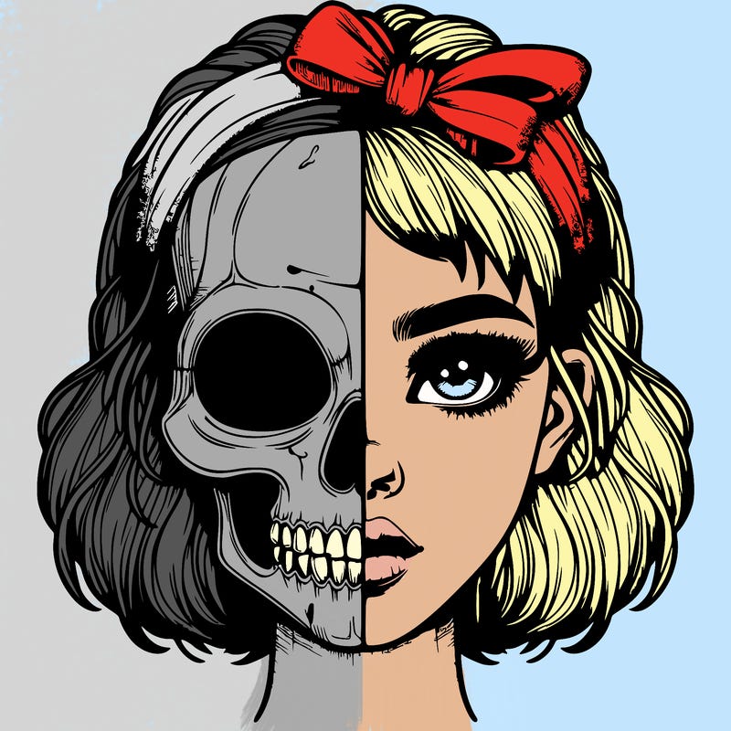 realistic girl with half skull mask