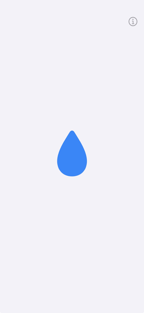 A blue water drop icon in the center of the minimalist Water Out app interface
