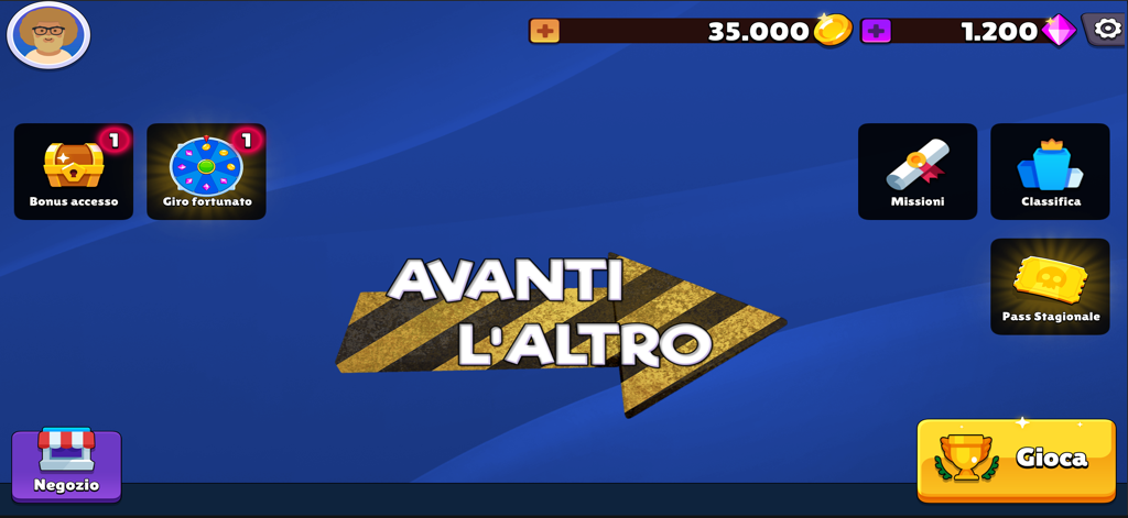 Avanti L'Altro Quiz - Main menu screen of the Avanti Laltro Quiz app with game options and play button