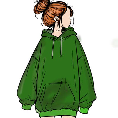 realistic girl with a oversized sweatshirt on and a bun