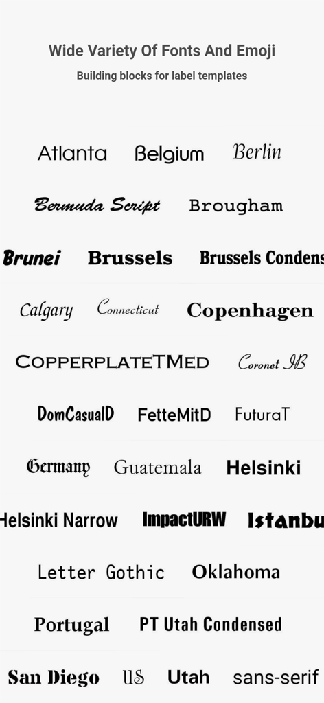 Brother P-touch Design&Print 2 - A wide variety of font styles and typography options available in the Brother P-touch Design and Print 2 app for custom label creation.