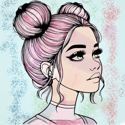 realistic girl with buns on the top of her head