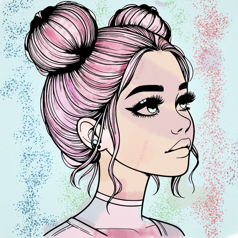 realistic girl with buns on the top of her head