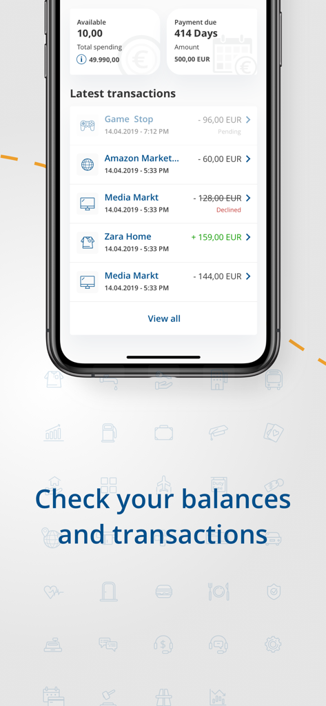 iPhone screen showing transaction history and account balances in the complete Control mobile banking app
