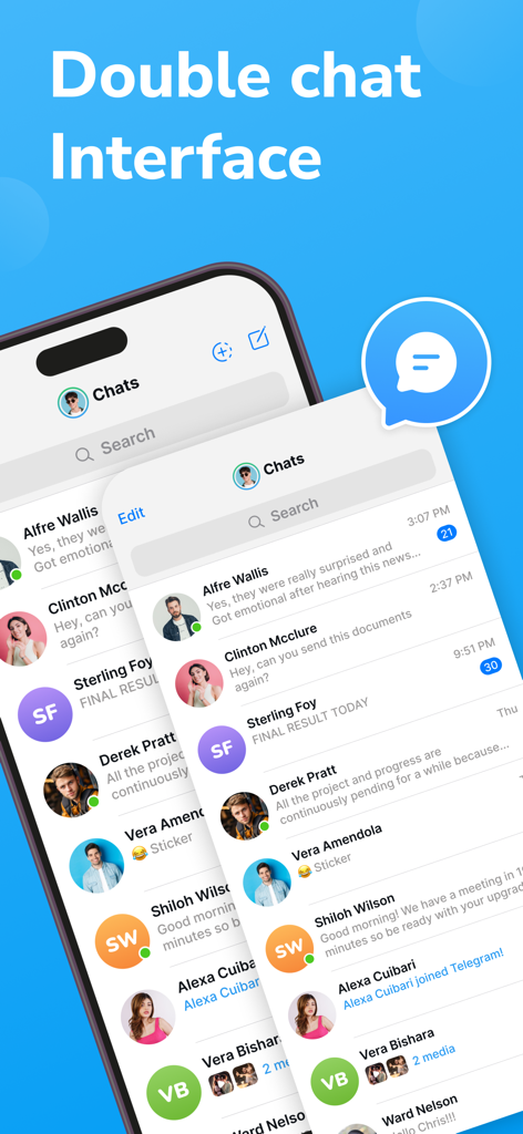 Tele Web Tools for Messenger - Interface showing dual chat management for a messaging app