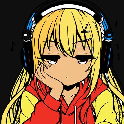 tired anime girl with head phones