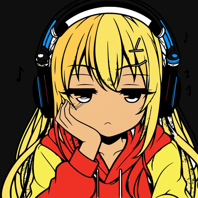 tired anime girl with head phones