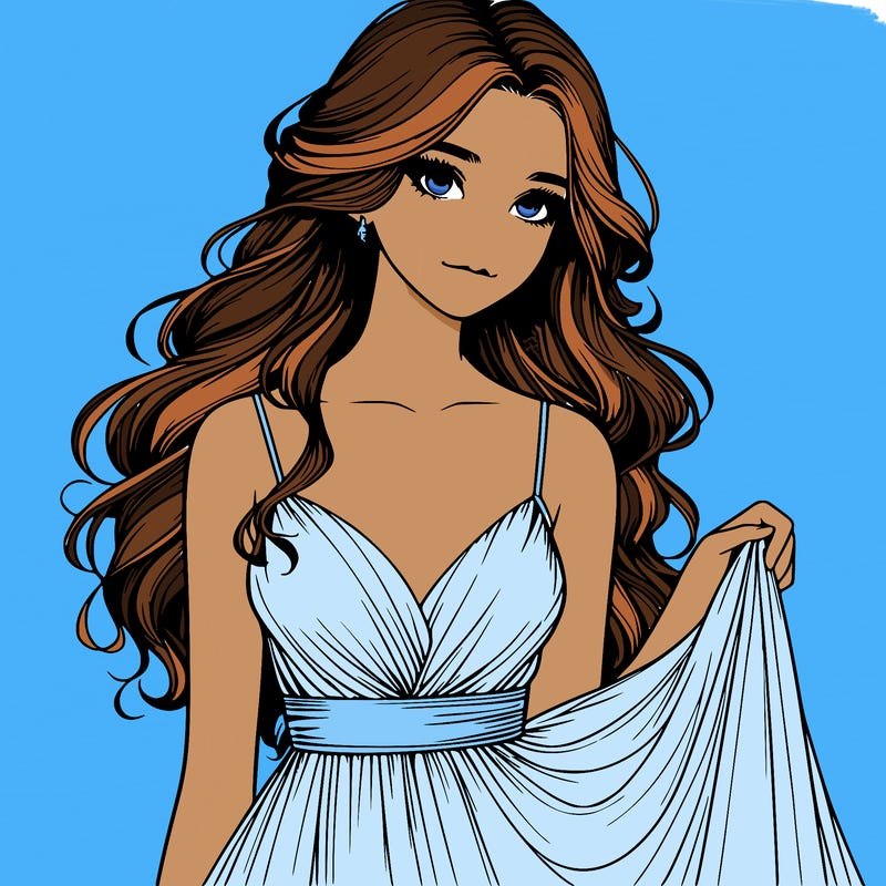 realistic girl in flowy silky prom dress
