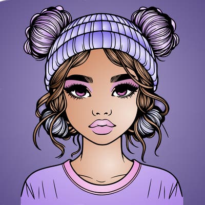 realistic girl with buns in her hair with a beanie on