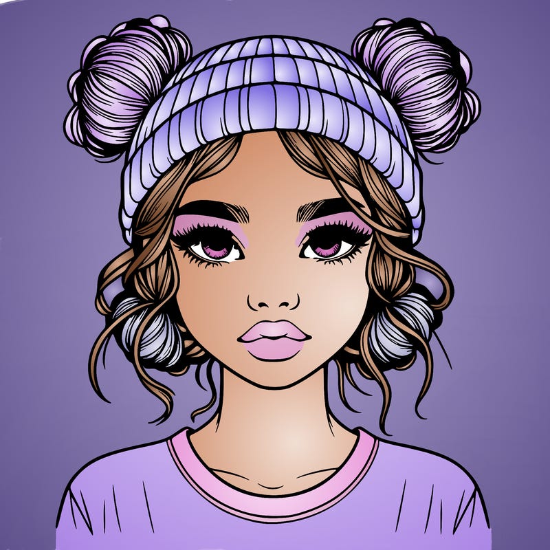 realistic girl with buns in her hair with a beanie on