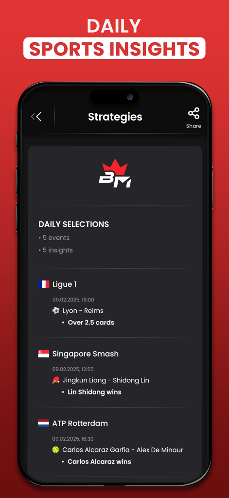 David Smart Sports Predictions - Interface showing daily sports insights and match selections for football and tennis