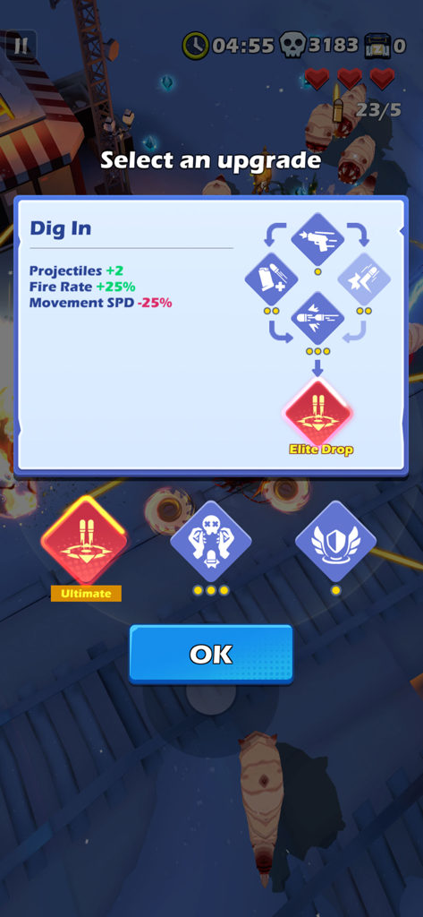 Zombie Waves-shooting game - In-Game-Screenshot von Zombie Waves, der das Fähigkeits-Upgrade-Auswahlmenü mit Roguelite-Power-Up-Optionen zeigt