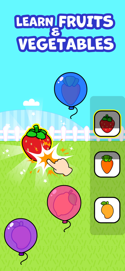 Interactive balloon popping game for kids to learn fruits and vegetables