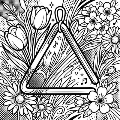 Unleash your creativity with this unique Pop Art triangle coloring page, beautifully blended with the joyous essence of spring. Discover bold outlines, playful halftone patterns, and an array of blossoming flowers, perfect for a vibrant coloring session.