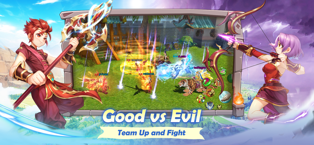 Ruler of the Land - Gameplay plein d'action de Ruler of the Land montrant des classes d'arts martiaux et le thème de la guerre de factions Bien contre Mal