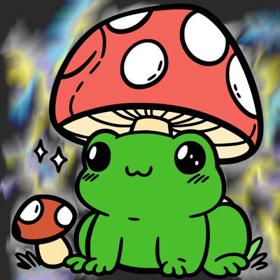 a cute frog with a mushroom hat