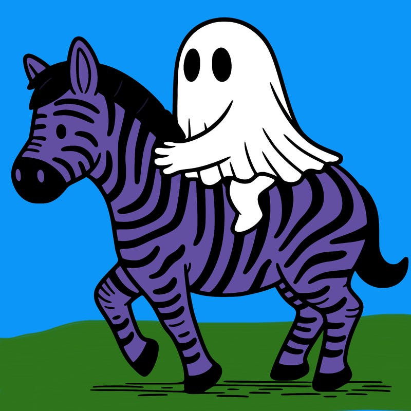 a ghost riding a zebra
