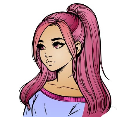 realistic girl with a high ponytail