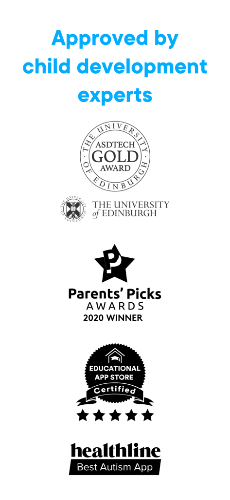 Otsimo | Special Education 1+ - Premios y certificaciones para la aplicación de educación especial Otsimo, incluyendo Healthline y la Universidad de Edimburgo