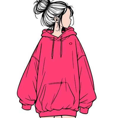 realistic girl with a oversized sweatshirt on and a bun