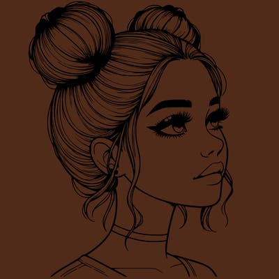 realistic girl with buns on the top of her head