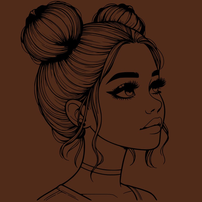 realistic girl with buns on the top of her head