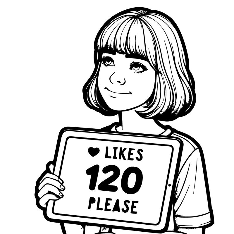 realistic girl holding a sign that says 20 likes please