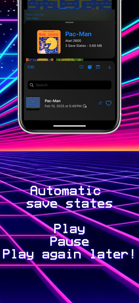 Provenance App - Provenance EMU interface displaying automatic save states for a retro game on iPhone