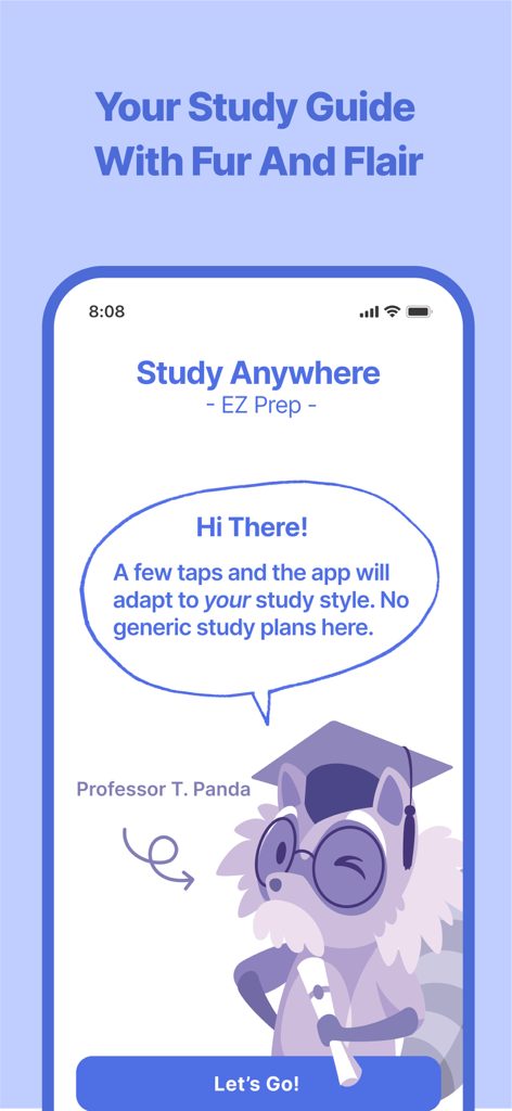 NCE Exam Prep 2026 | EZPrep - NCE-Prüfungsvorbereitungs-Onboarding-Bildschirm mit dem Maskottchen Professor T Panda.