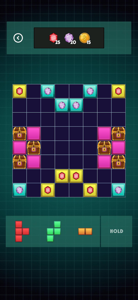 BrainBloq: Block Puzzle Game - Gameplay screen of BrainBloq block puzzle showing colorful blocks and gems on a grid