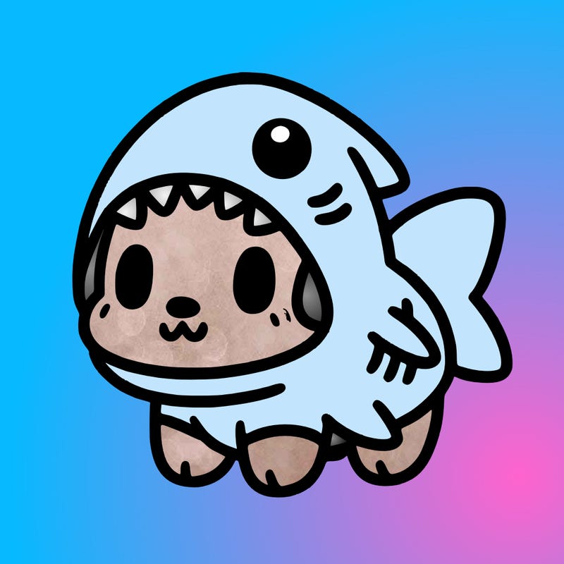 cute dog wearing a shark costume