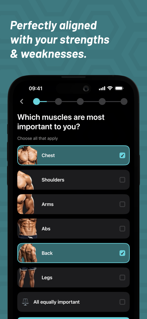 MyFitCoach - Workout Planner - MyFitCoach app interface for selecting target muscle groups to create a personalized workout plan.