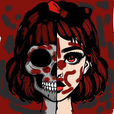 realistic girl with half skull mask