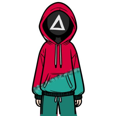 faceless girl in a tracksuit with a hood on and no hair