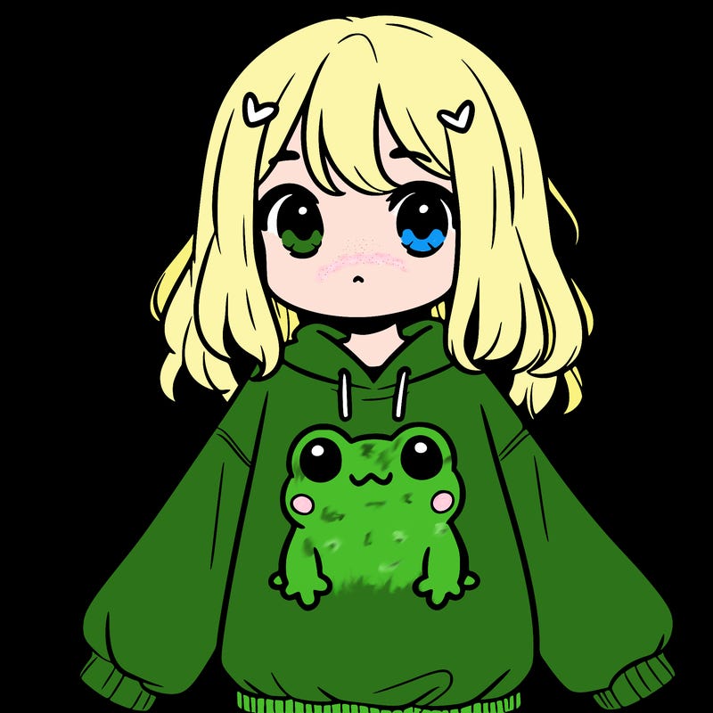 girl wearing frogging sweatshirt
