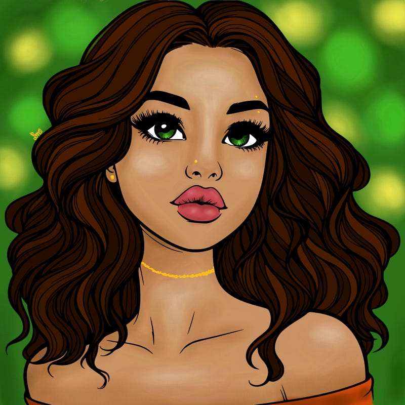 realistic girl with wavy hair and lips