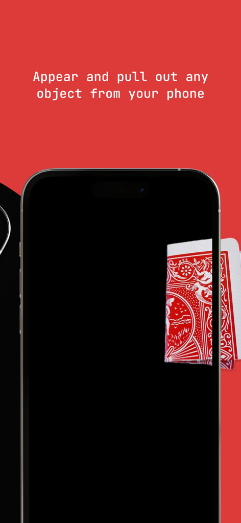 ImagineObject: Magic Trick - Una carta de juego emergiendo de la pantalla de un smartphone para un truco de magia