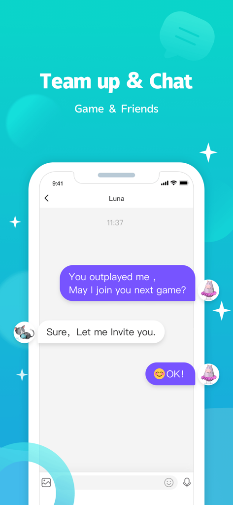 WeParty - Voice Party Gaming - WeParty mobile app interface showing a private chat between players inviting each other to a game.