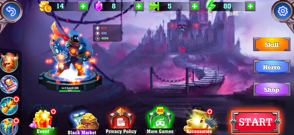 Kung Fu Karate: Ninja Fighting - Menú principal del juego Kung Fu Karate Lucha Ninja con un guerrero sombra personalizable y botones de navegación del juego