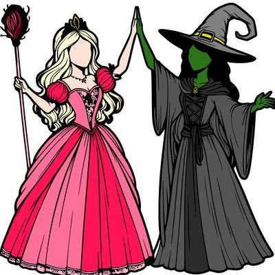 detailed realistic split of a princess and a witch