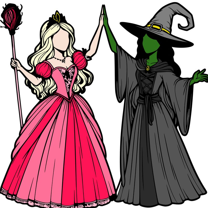 detailed realistic split of a princess and a witch