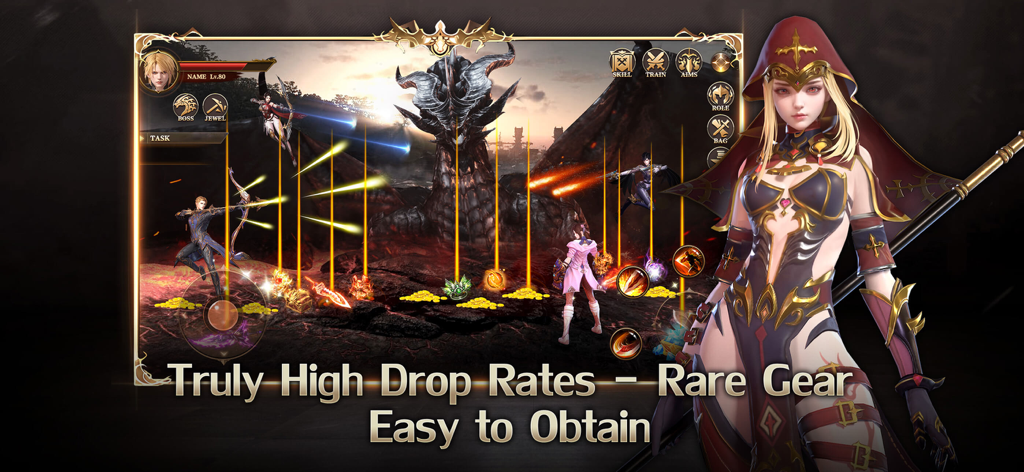 Dark Hunter: Origin - Gameplay screenshot of Dark Hunter Origin showing legendary loot drops and high drop rates in a fantasy world.