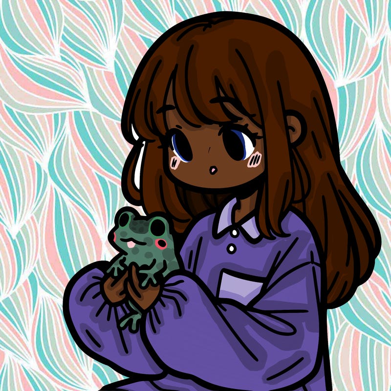 girl with long hair and a oversized shirt. and she is holding a frog