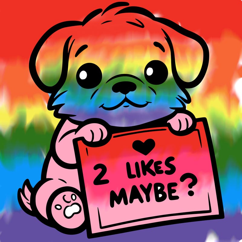 a puppy holding a sign that says 2 likes maybe?