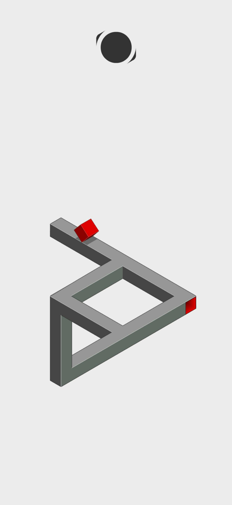 hocus. - A red cube on a grey impossible geometric shape in the hocus mobile game