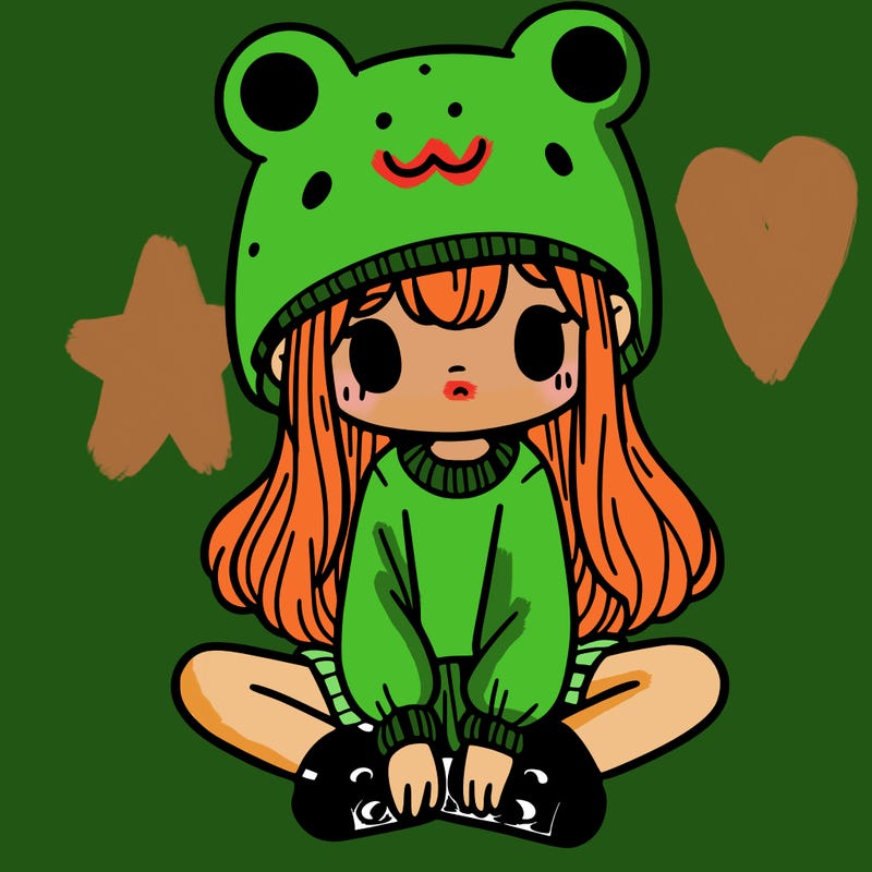 a girl wearing a frog hat and some frog socks