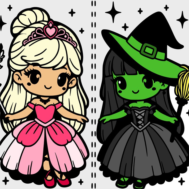 pretty split of witch and princess